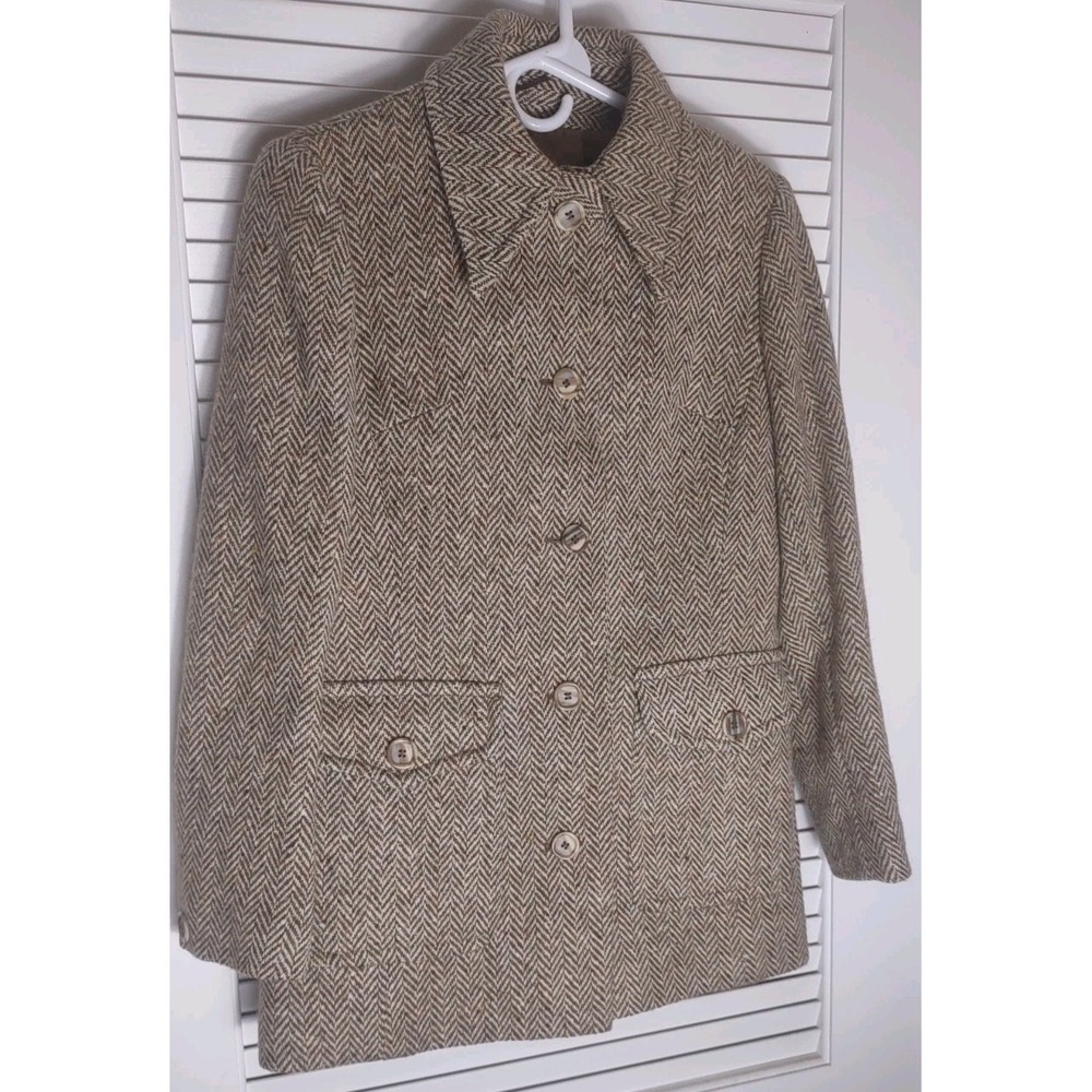Vintage Jimmy Hourihan Wool Heringbone Coat Womens Size Medium Tweed Jacket‎